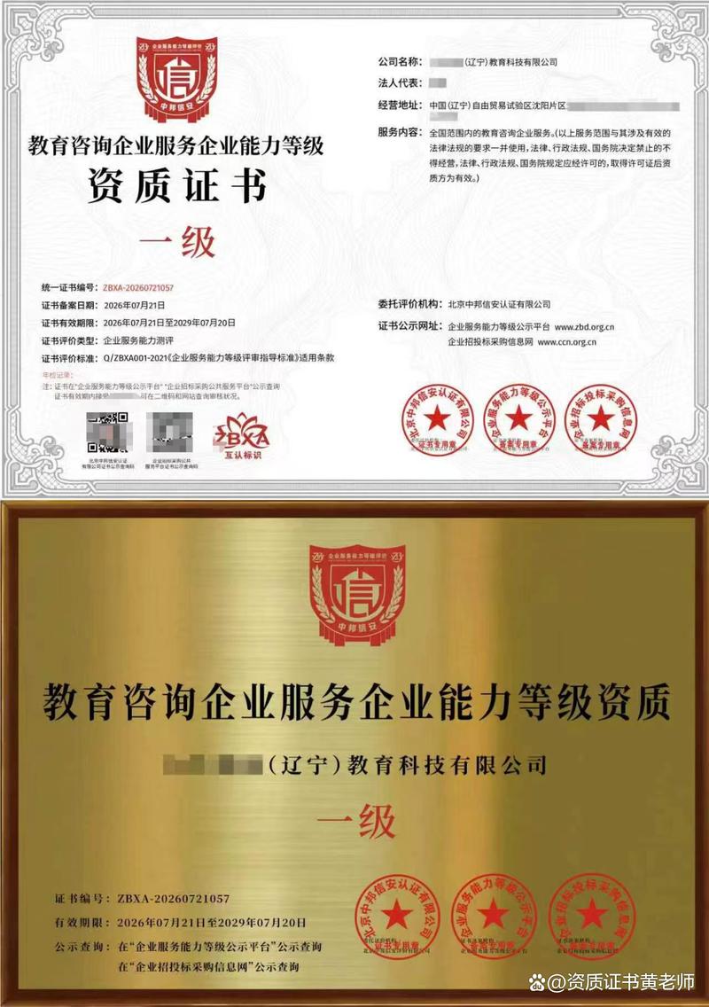 教育咨询企业服务企业能力等级资质证书